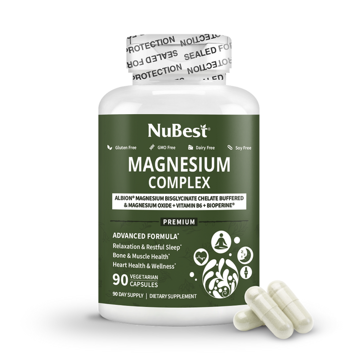 NuBest Magnesium Complex, Advanced Formula For Relaxation, Bone & Muscle Health, Overall Wellness, 90 Vegan Capsules