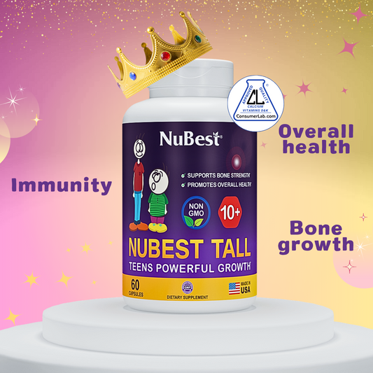NuBest Tall 10+, Daily Growth Support for Kids (10+) and Teens, Milk Enhanced Formula, 60 Caps - 2 Pack