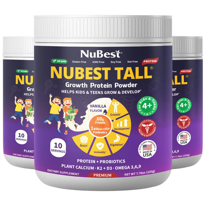 NuBest Tall Protein, Vanilla Shake for Ages 4+, 10 vegan servings - Pack of 3